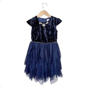 Blue Velvet & Tulle Dress by Lularain Girl’s Size 4 Jewels Sparkly Party New NWT